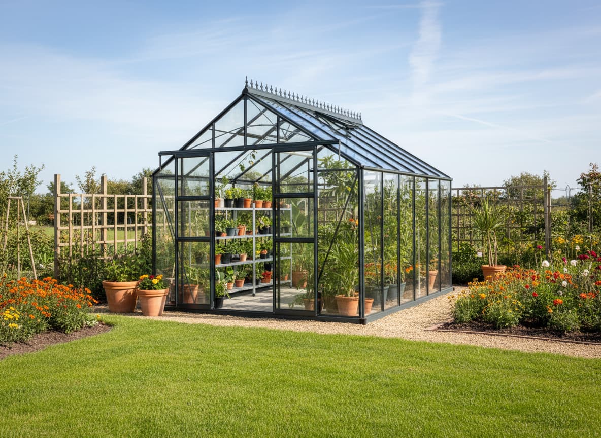 Invernadero de cristal con estructura de aluminio